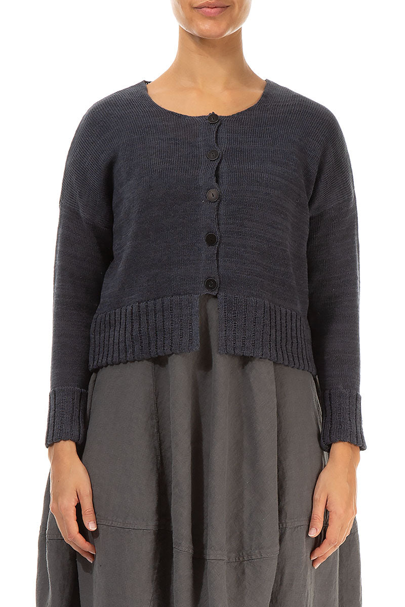 Ribbed Hem Graphite Linen Cardigan 1