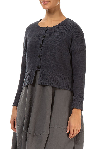 Ribbed Hem Graphite Linen Cardigan 3