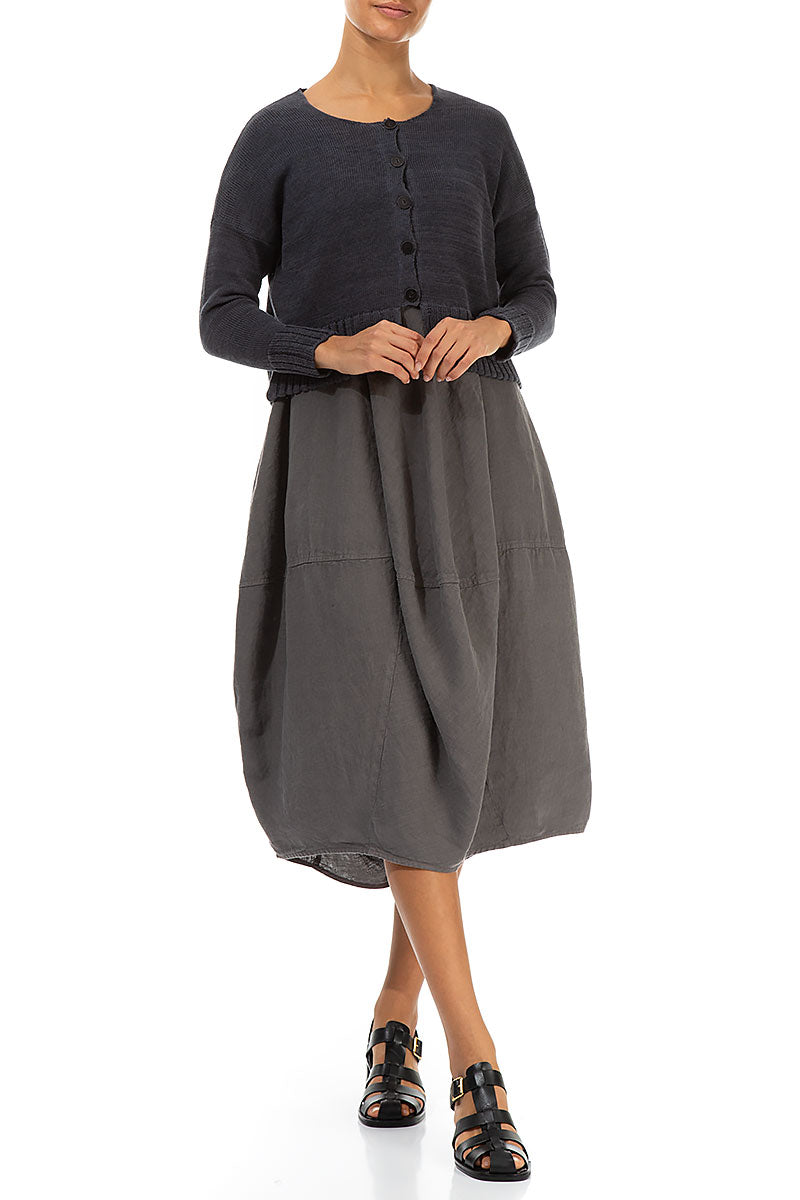 Ribbed Hem Graphite Linen Cardigan 4