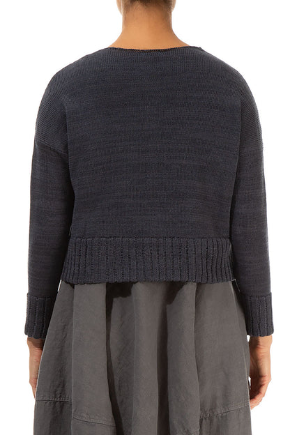 Ribbed Hem Graphite Linen Cardigan 2