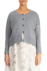 Ribbed Hem Grey Linen Cardigan 1