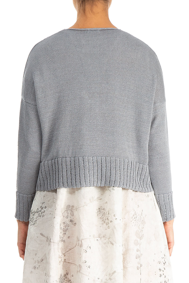 Ribbed Hem Grey Linen Cardigan 2