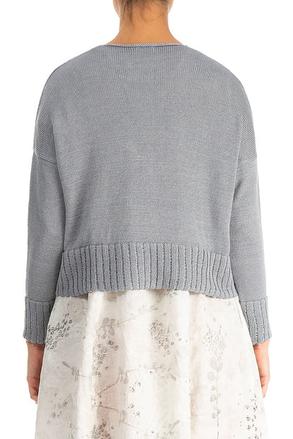 Ribbed Hem Grey Linen Cardigan 2