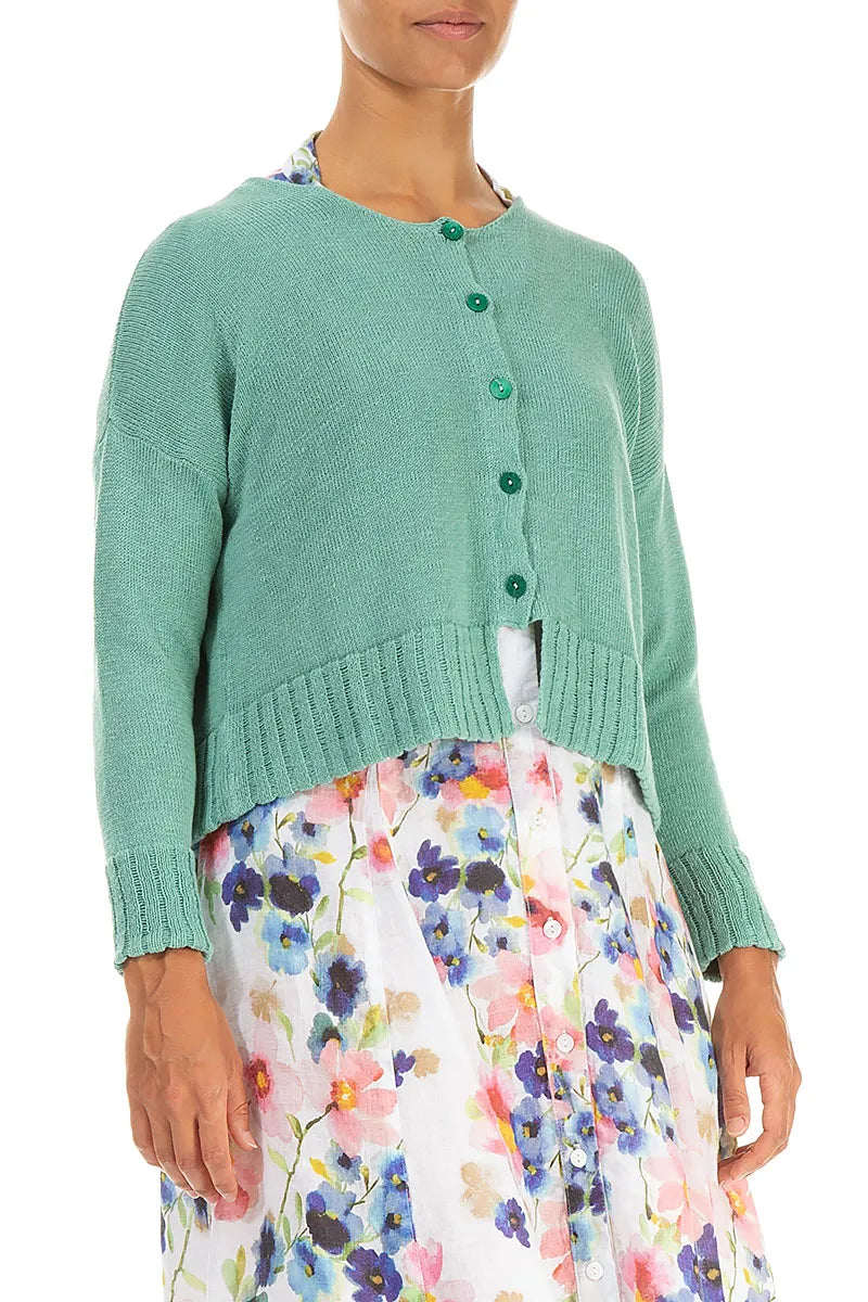 Ribbed Hem Mint Linen Cardigan 3