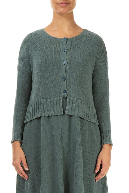 Ribbed Hem Sage Linen Cardigan 1