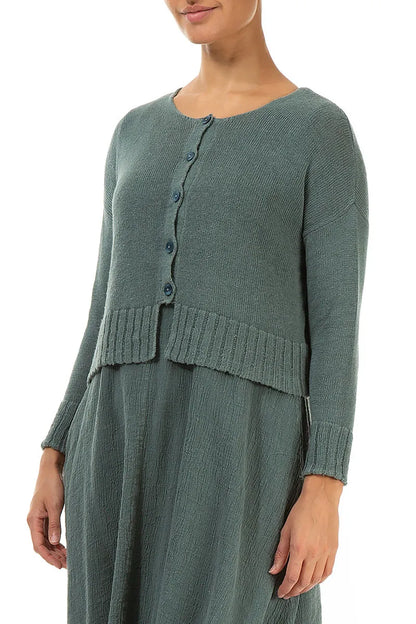 Ribbed Hem Sage Linen Cardigan 3