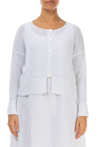 Ribbed Hem White Linen Cardigan 1