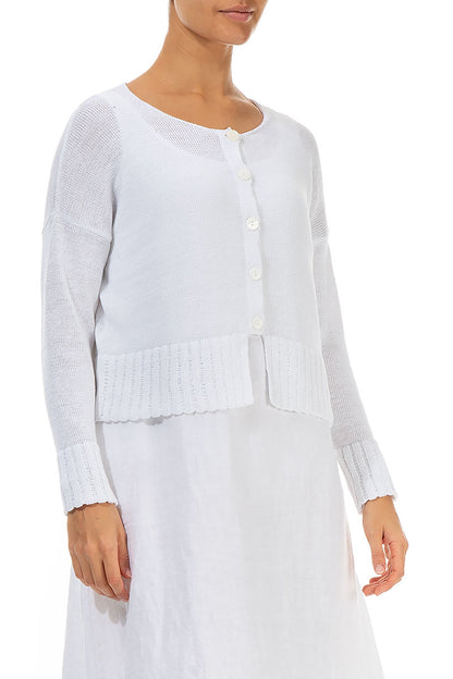 Ribbed Hem White Linen Cardigan 3