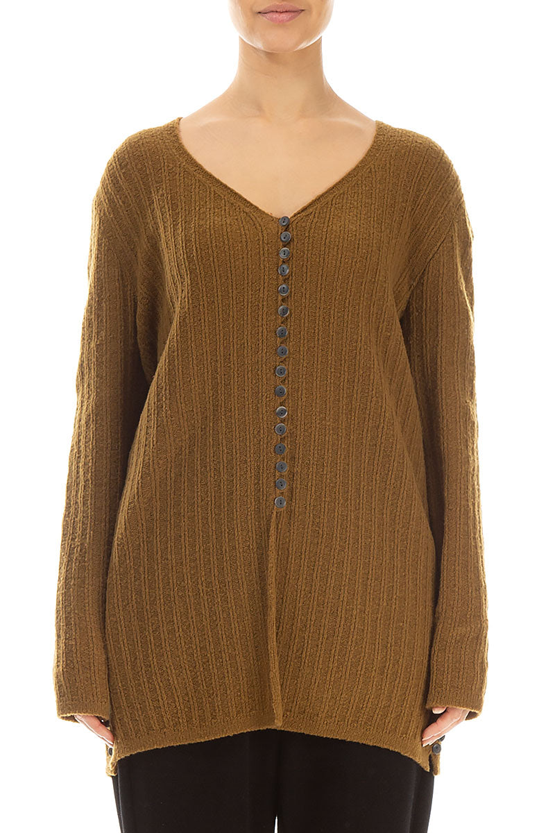 Ribbed Mustard Wool Cardigan 1
