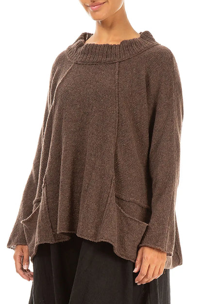 Ribbed Neck Brown Wool Sweater 3