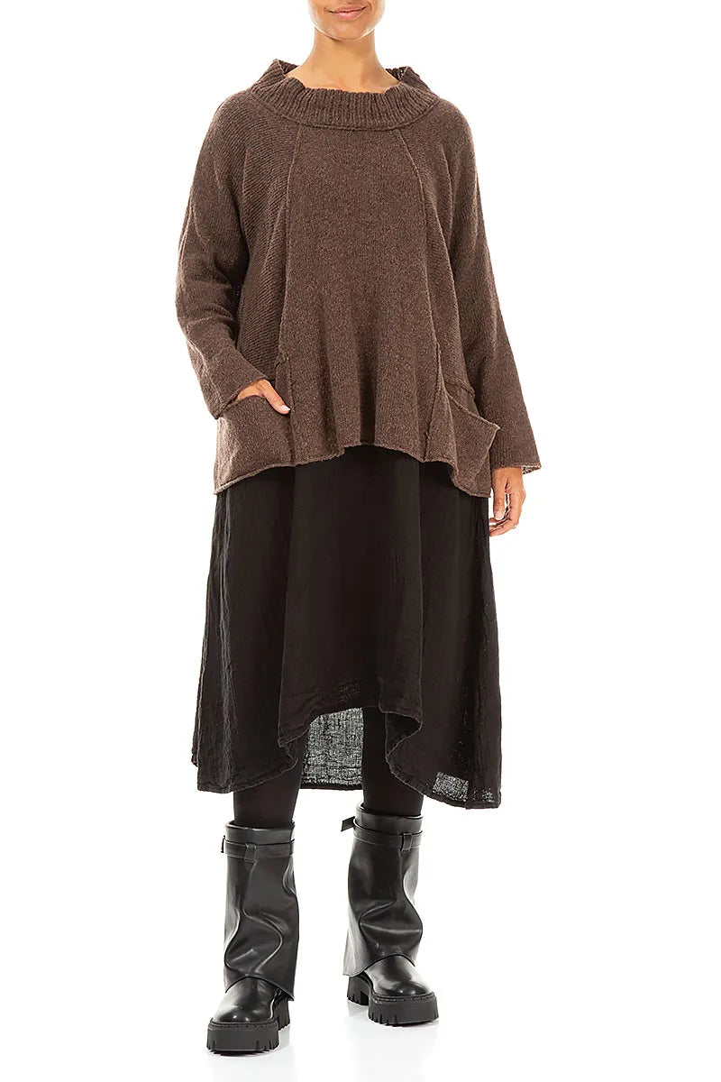 Ribbed Neck Brown Wool Sweater 4
