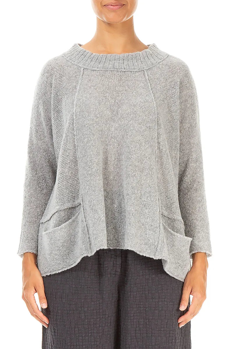 Ribbed Neck Light Grey Wool Sweater 1