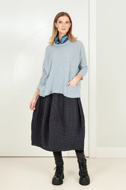 Ribbed Neck Silver Blue Wool Sweater