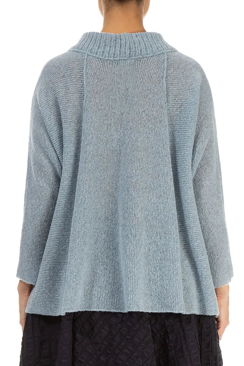 Ribbed Neck Silver Blue Wool Sweater