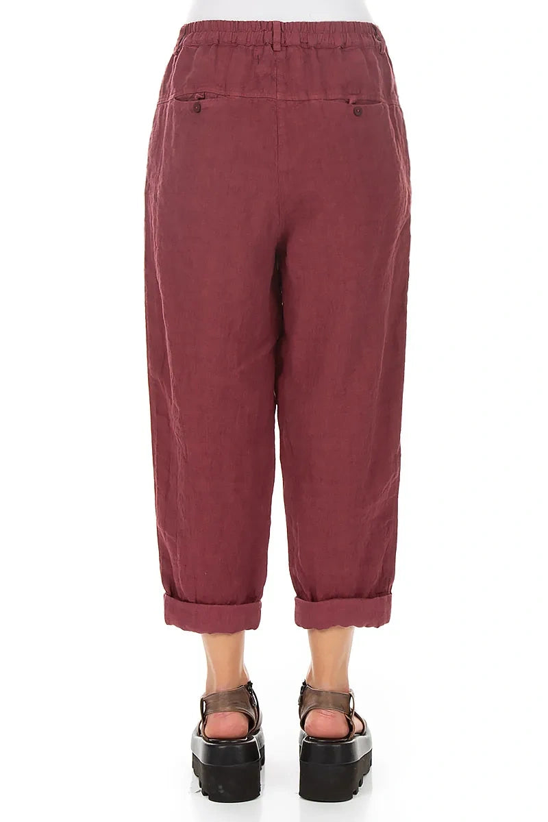 Roll Up Antique Ruby Linen Trousers 2