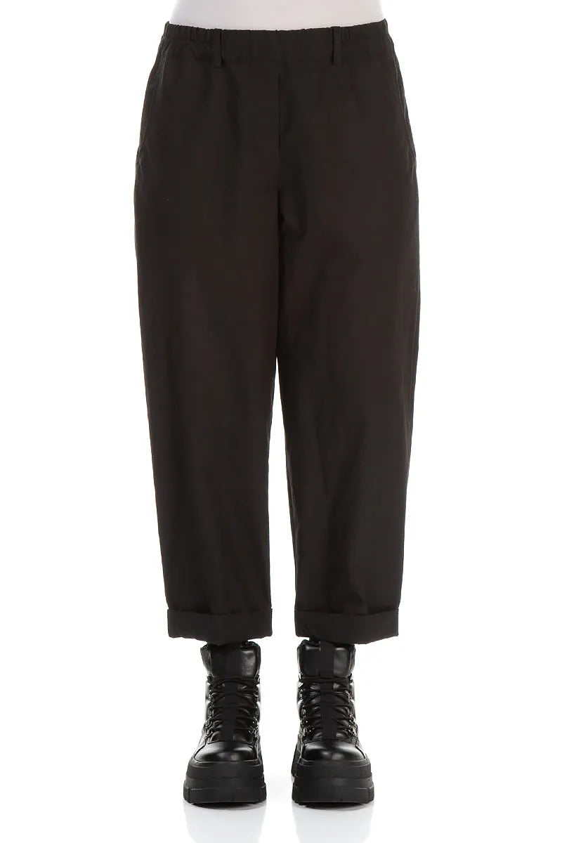 Roll Up Black Cotton Trousers 1