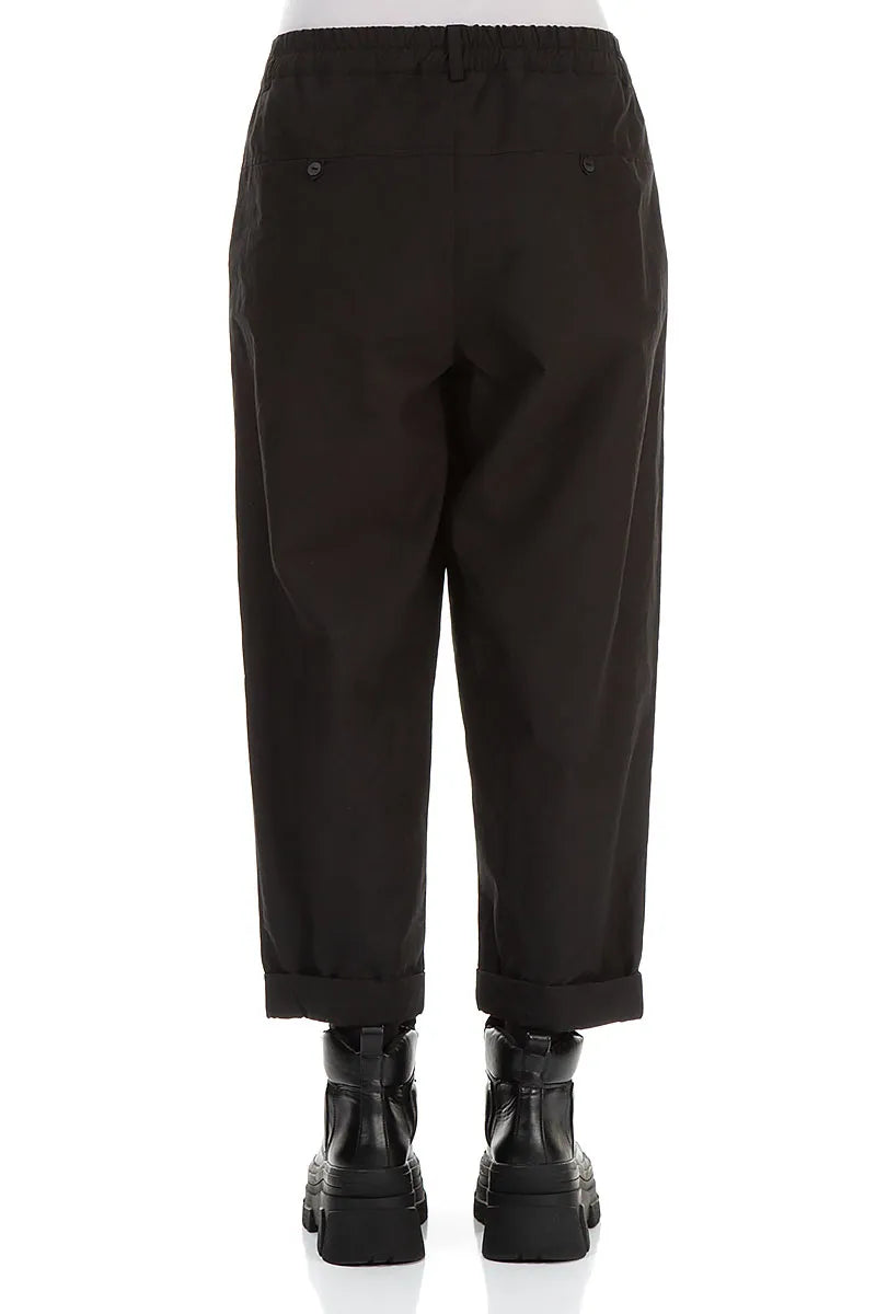 Roll Up Black Cotton Trousers 2