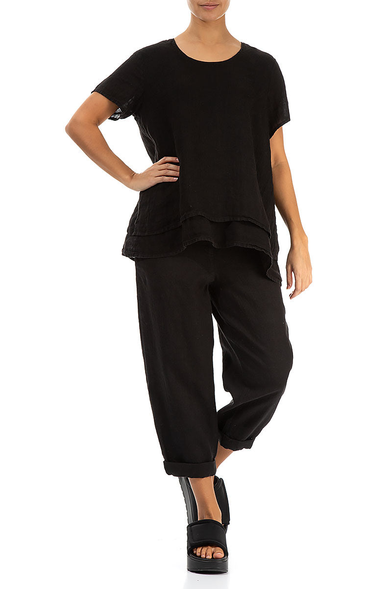 Roll Up Black Linen Trousers 4