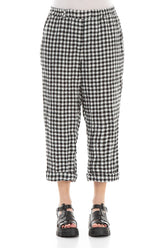 Roll Up Black & White Check Linen Trousers 1