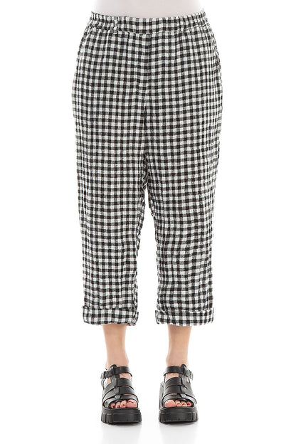Roll Up Black &amp; White Check Linen Trousers 1
