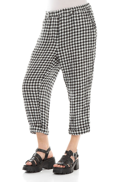 Roll Up Black &amp; White Check Linen Trousers 3