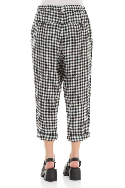 Roll Up Black &amp; White Check Linen Trousers 2