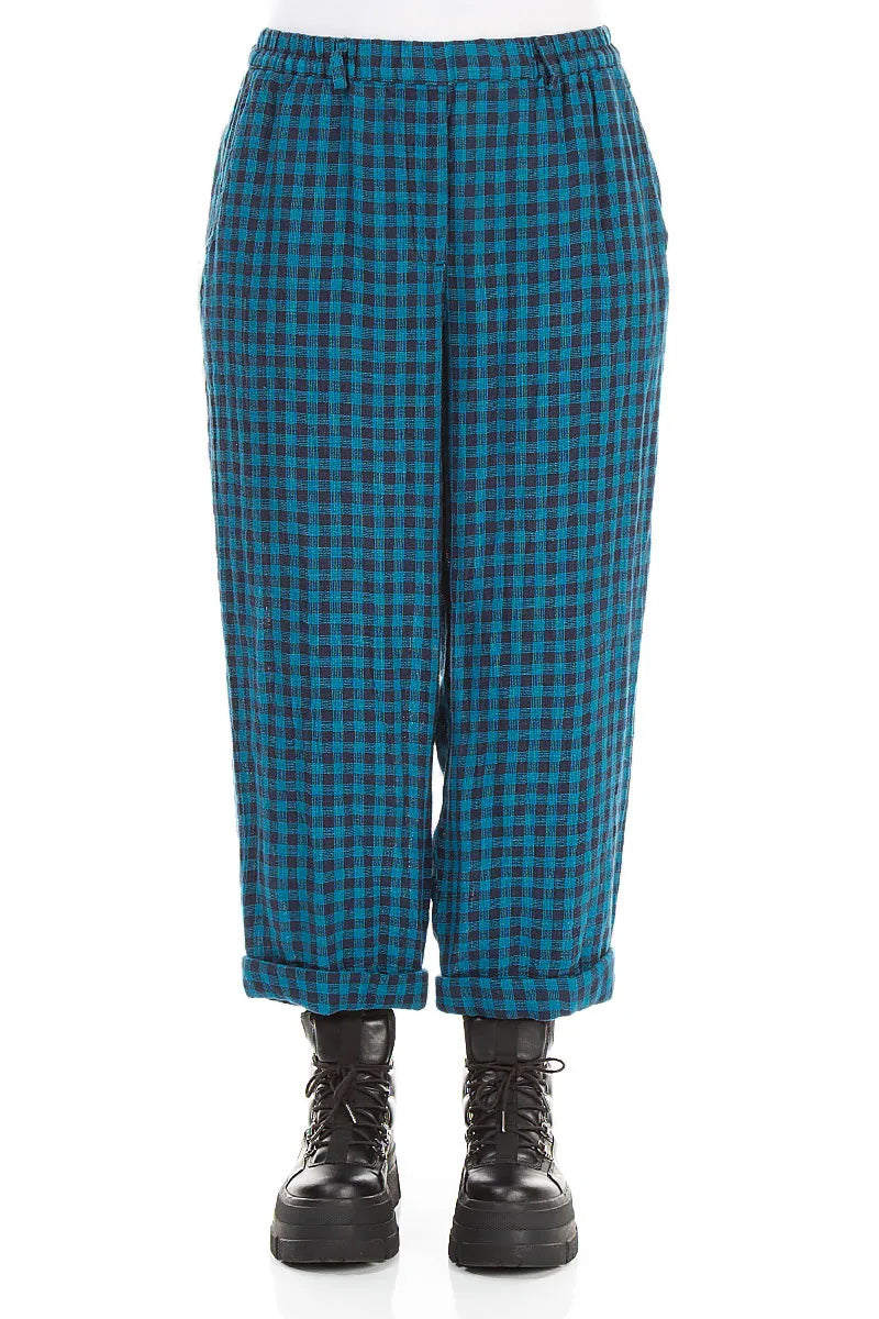 Hosen aus Leinen mit blauem Karomuster zum Hochkrempeln