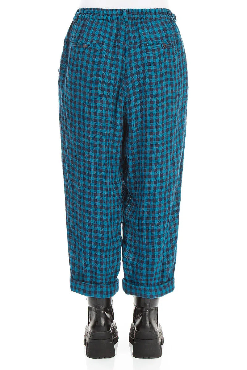 Hosen aus Leinen mit blauem Karomuster zum Hochkrempeln