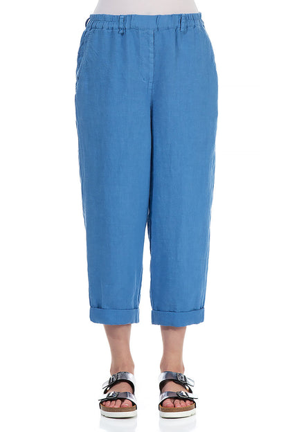 Roll Up Cornflower Linen Trousers 1