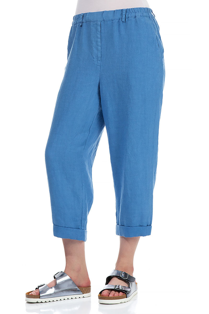 Roll Up Cornflower Linen Trousers 3