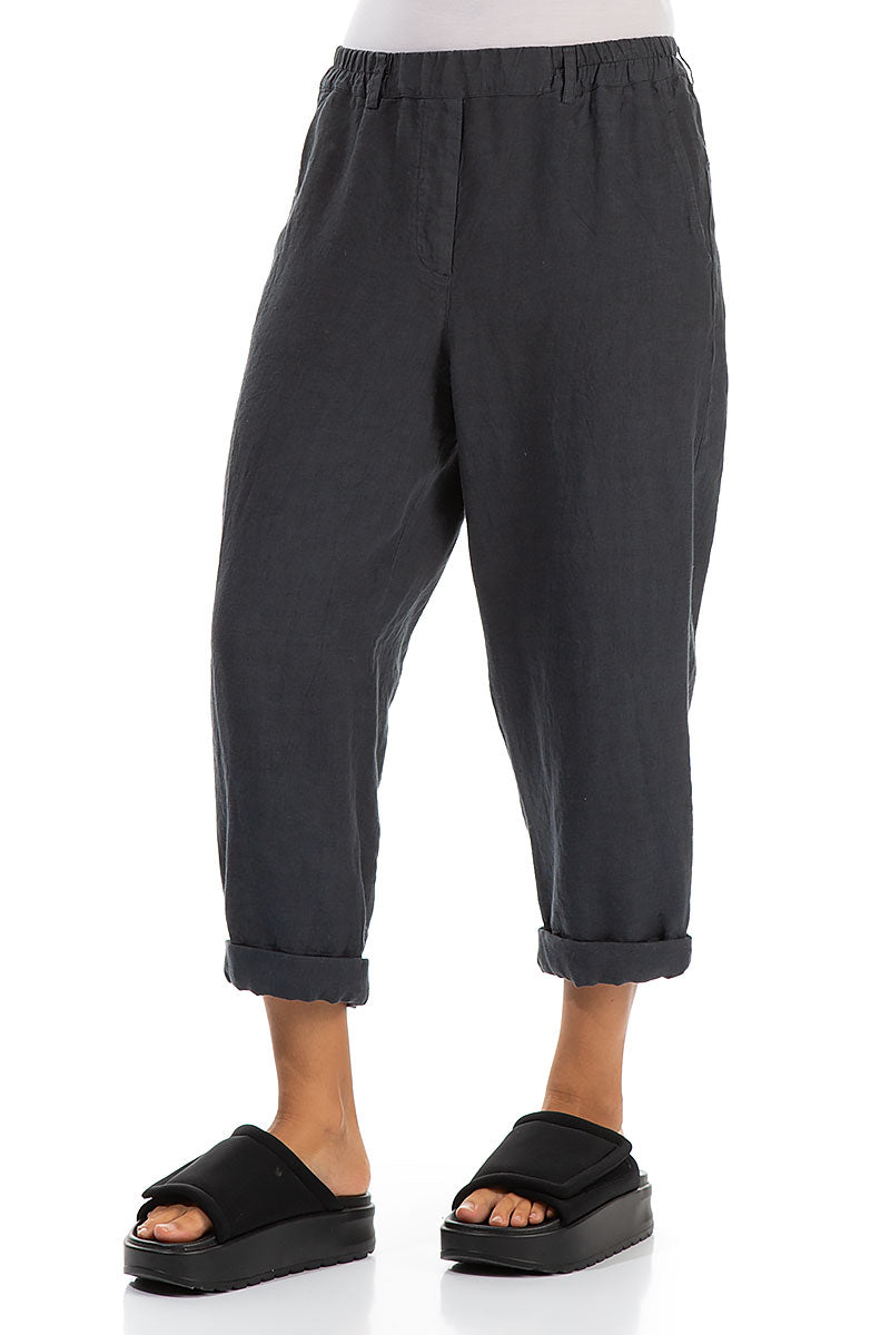 Roll Up Graphite Linen Trousers 3