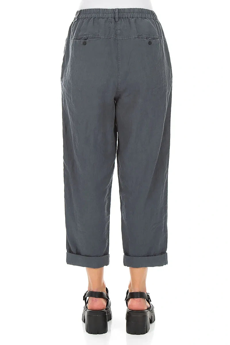Roll Up Graphite Linen Trousers 2
