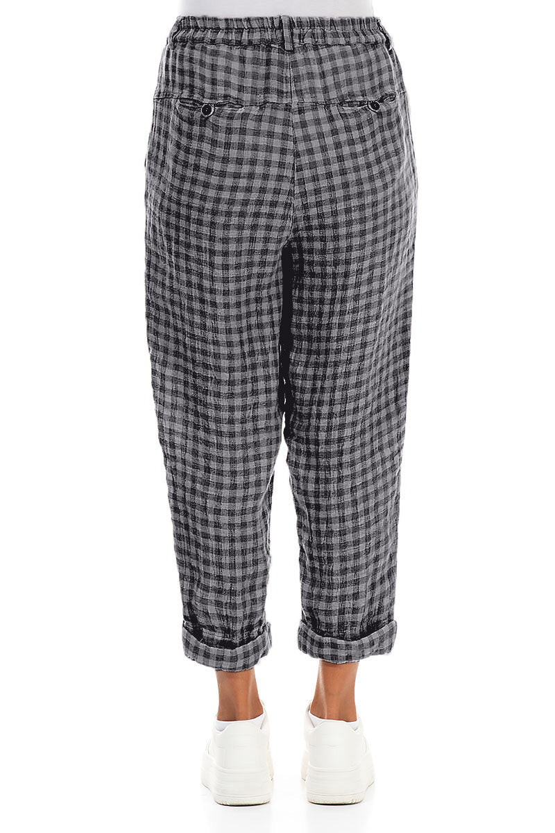 Roll Up Grey Check Linen Trousers 2