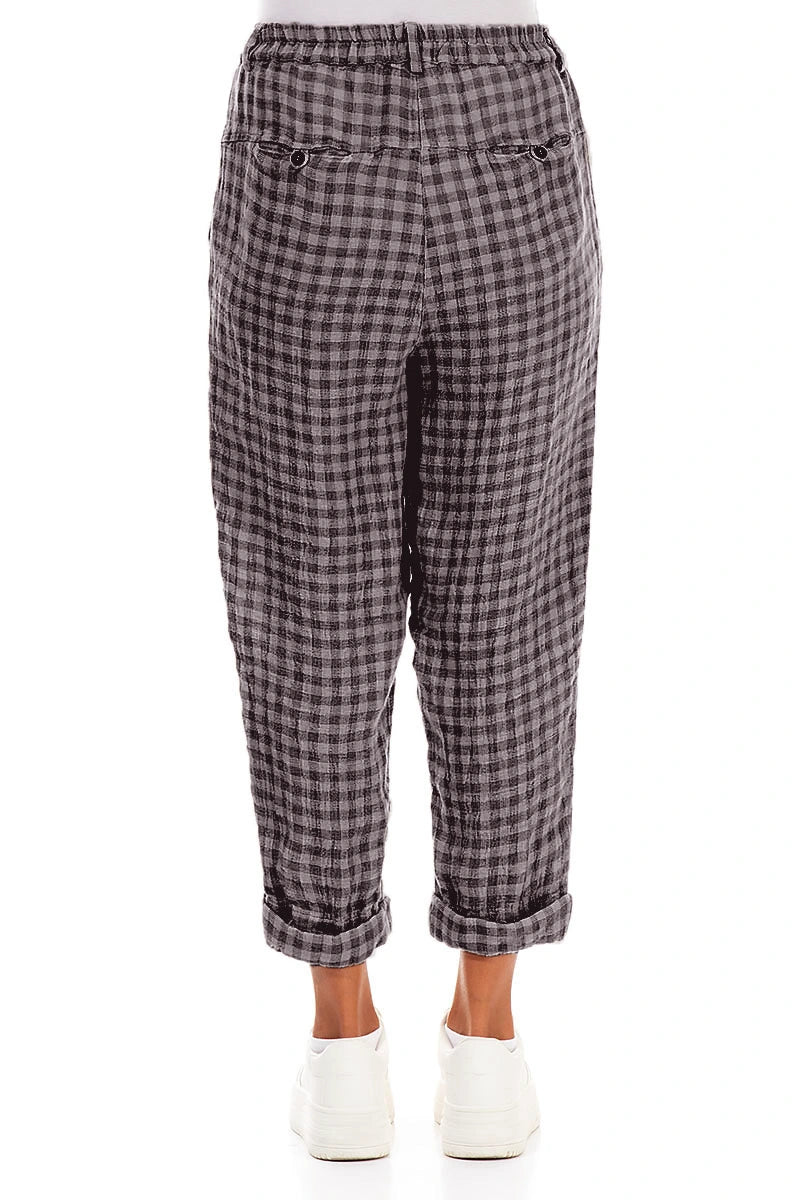 Roll Up Lilac Grey Check Linen Trousers 2
