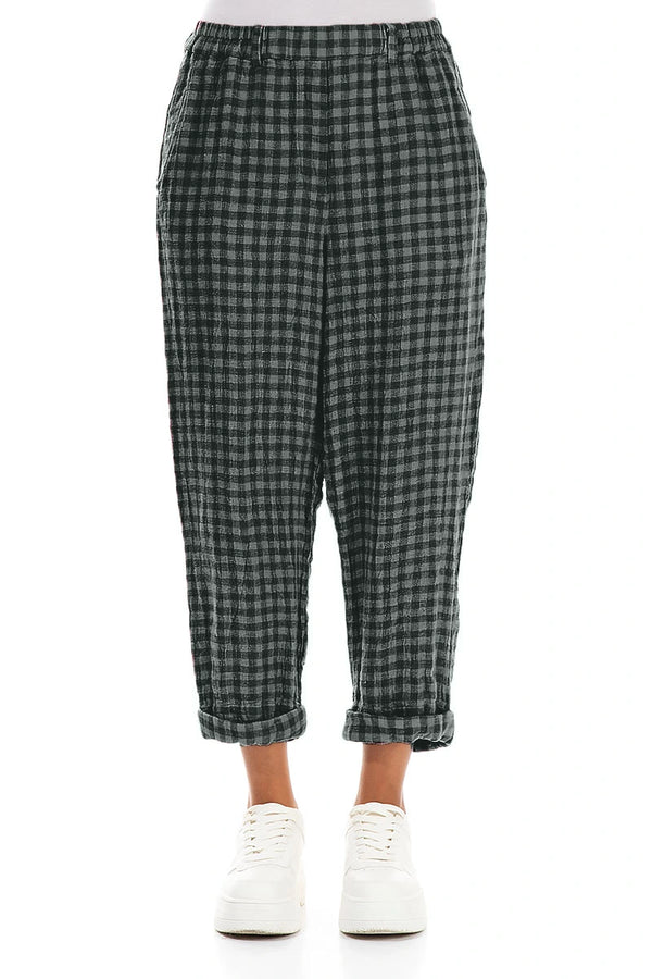 Roll Up Sage Check Linen Trousers 1