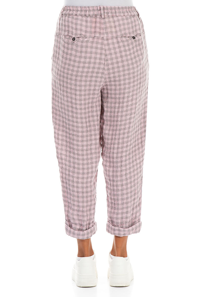 Roll Up Pink Check Linen Trousers
