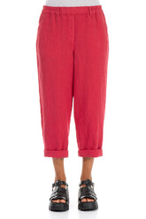 Roll Up Raspberry Linen Trousers 1