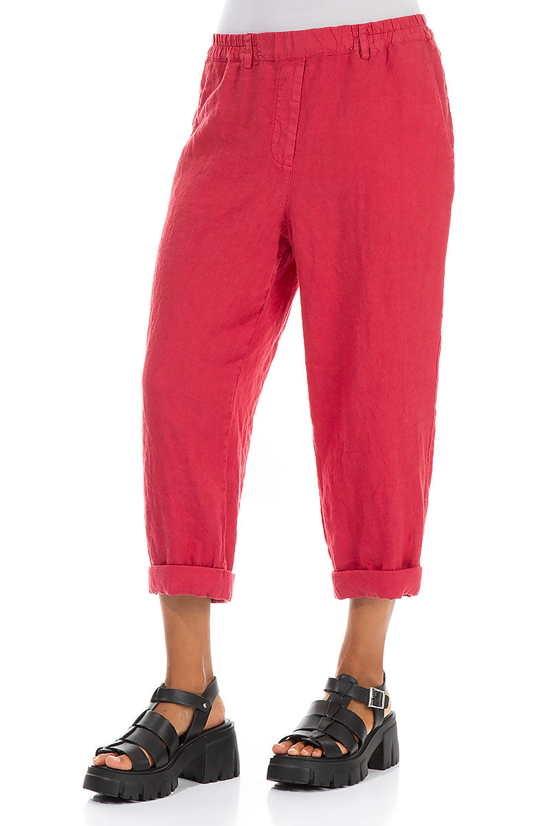 Roll Up Raspberry Linen Trousers 3