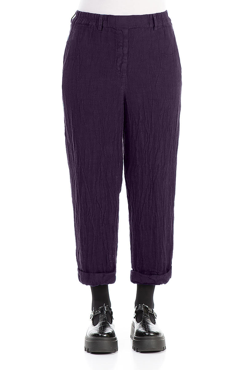 Roll Up Royal Purple Mélange Linen Trousers