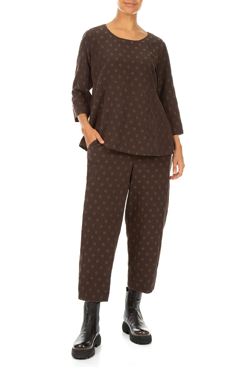Roll Up Truffle Brown Dotty Silk Trousers 4