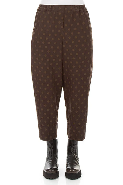 Roll Up Truffle Brown Dotty Silk Trousers 1
