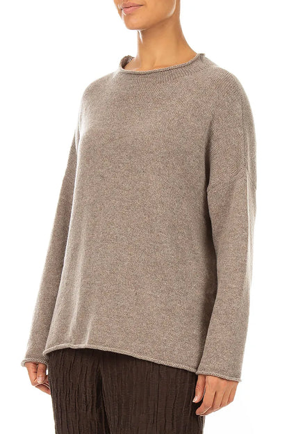 Rolled Edge Beige Cashmere Sweater 4
