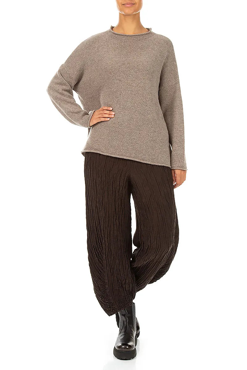 Rolled Edge Beige Cashmere Sweater 5