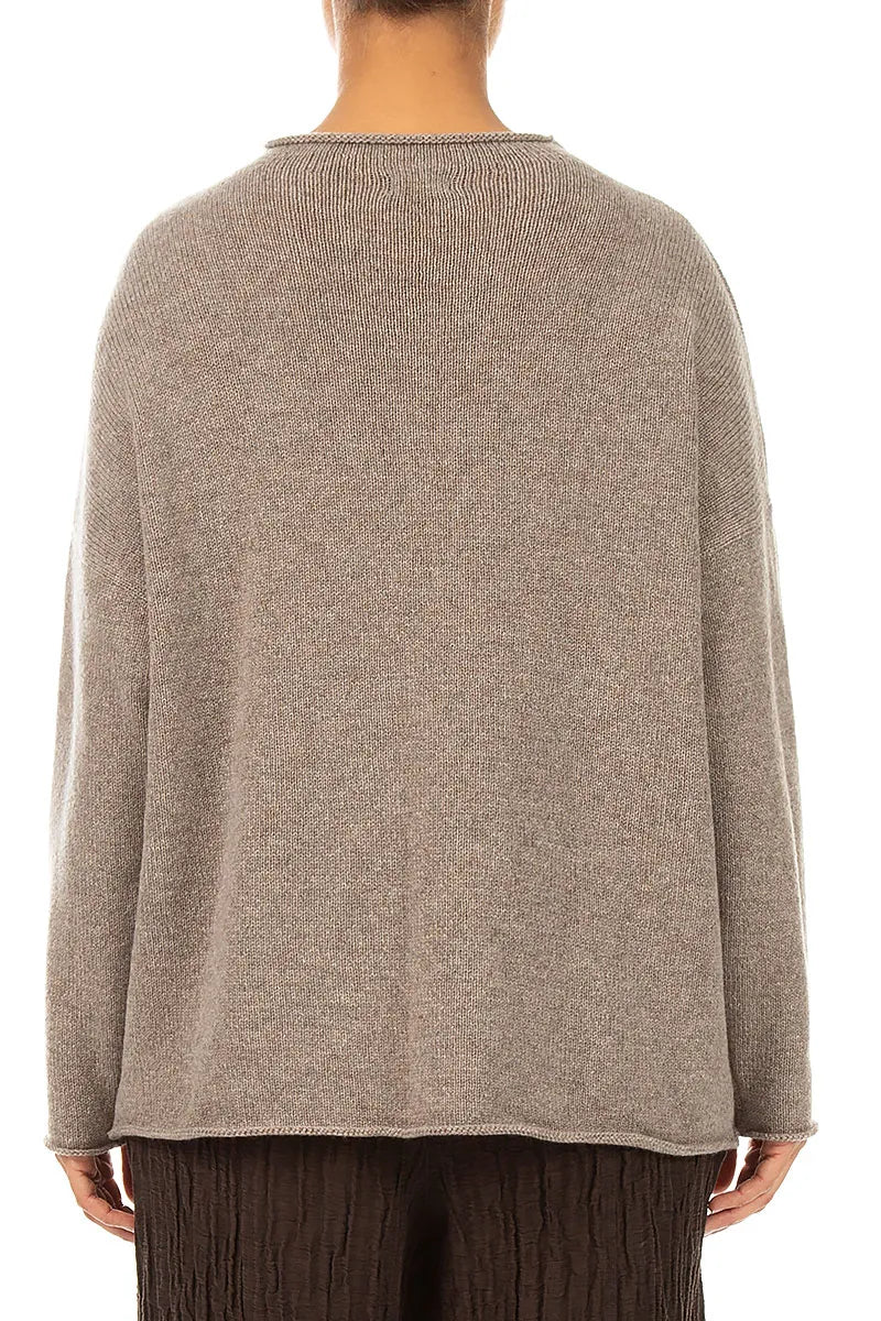 Rolled Edge Beige Cashmere Sweater 3
