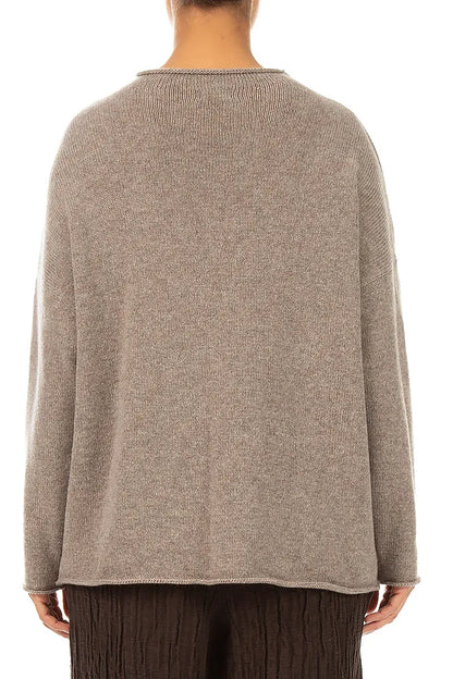 Rolled Edge Beige Cashmere Sweater 3