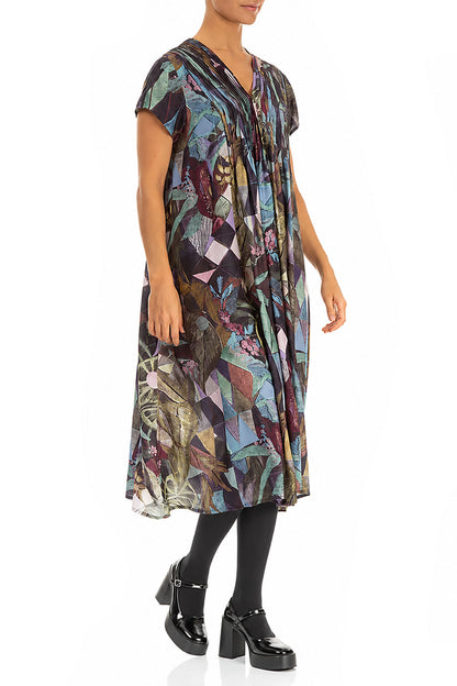 Romantic Art Mosaic Silk Bamboo Midi Dress 3