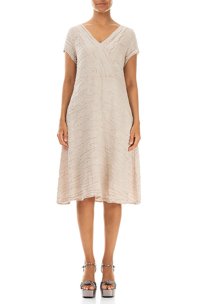 Romantic Beige Crinkled Silk Linen Dress 1