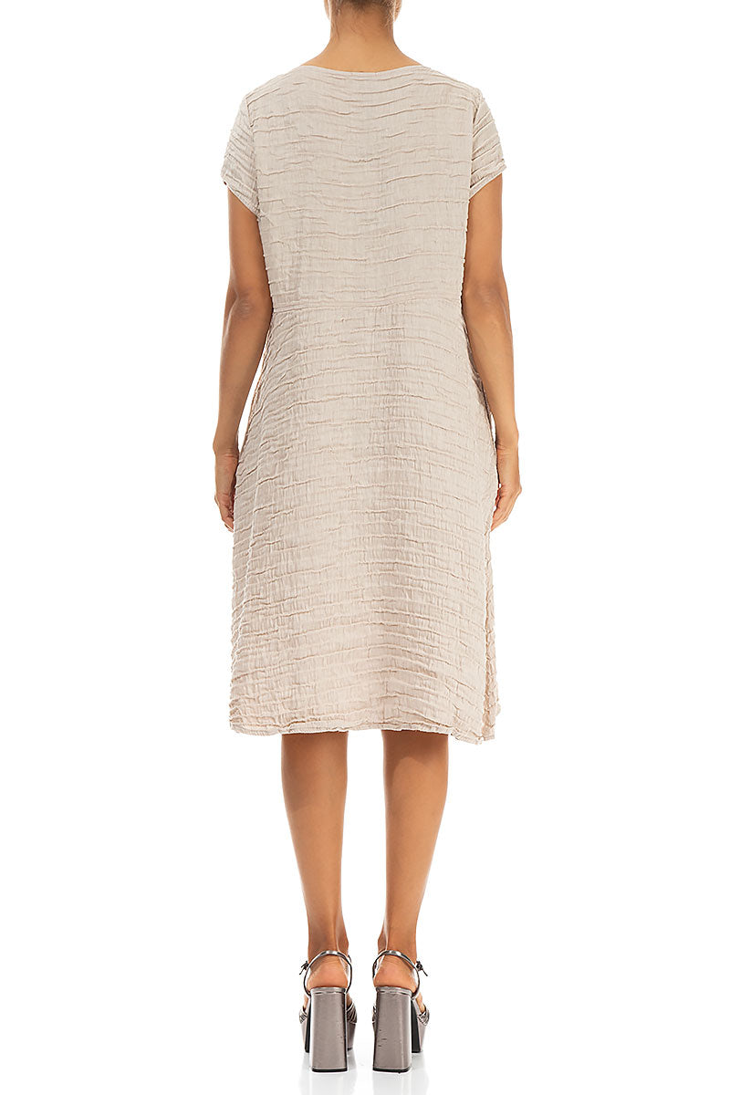 Romantic Beige Crinkled Silk Linen Dress 2