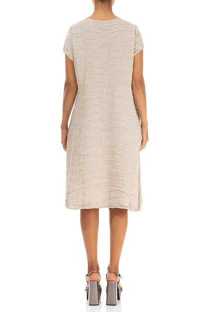 Romantic Beige Crinkled Silk Linen Dress 2