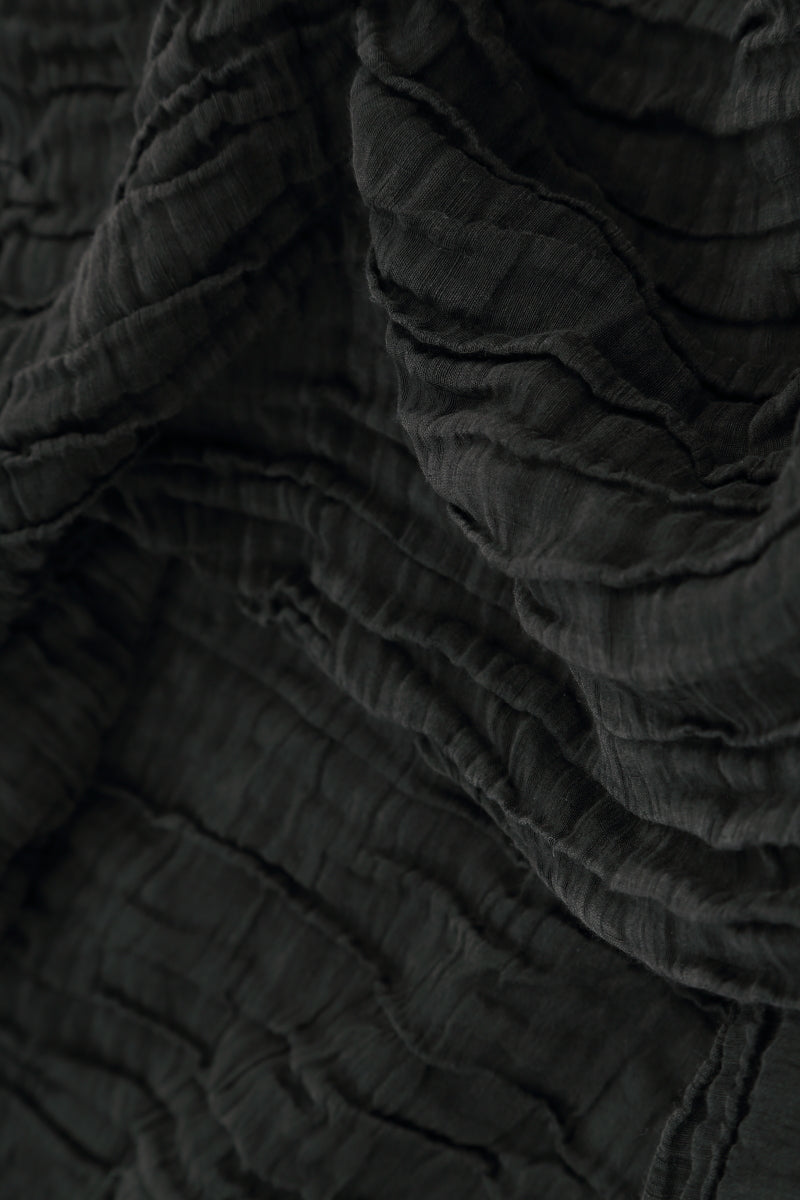 Romantic Black Crinkled Silk Linen Dress 5